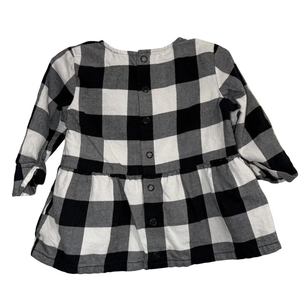 Carters Buffalo Check Plaid Back White L‎ Sleeve Peplum Dress Shirt Toddler 24M